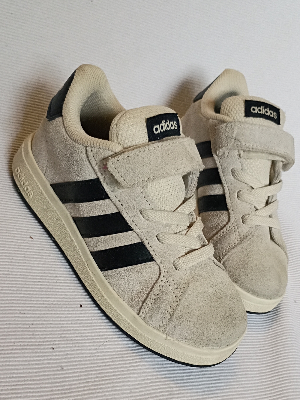 adidas Kids Cream Suede Sneakers with Black Stripes